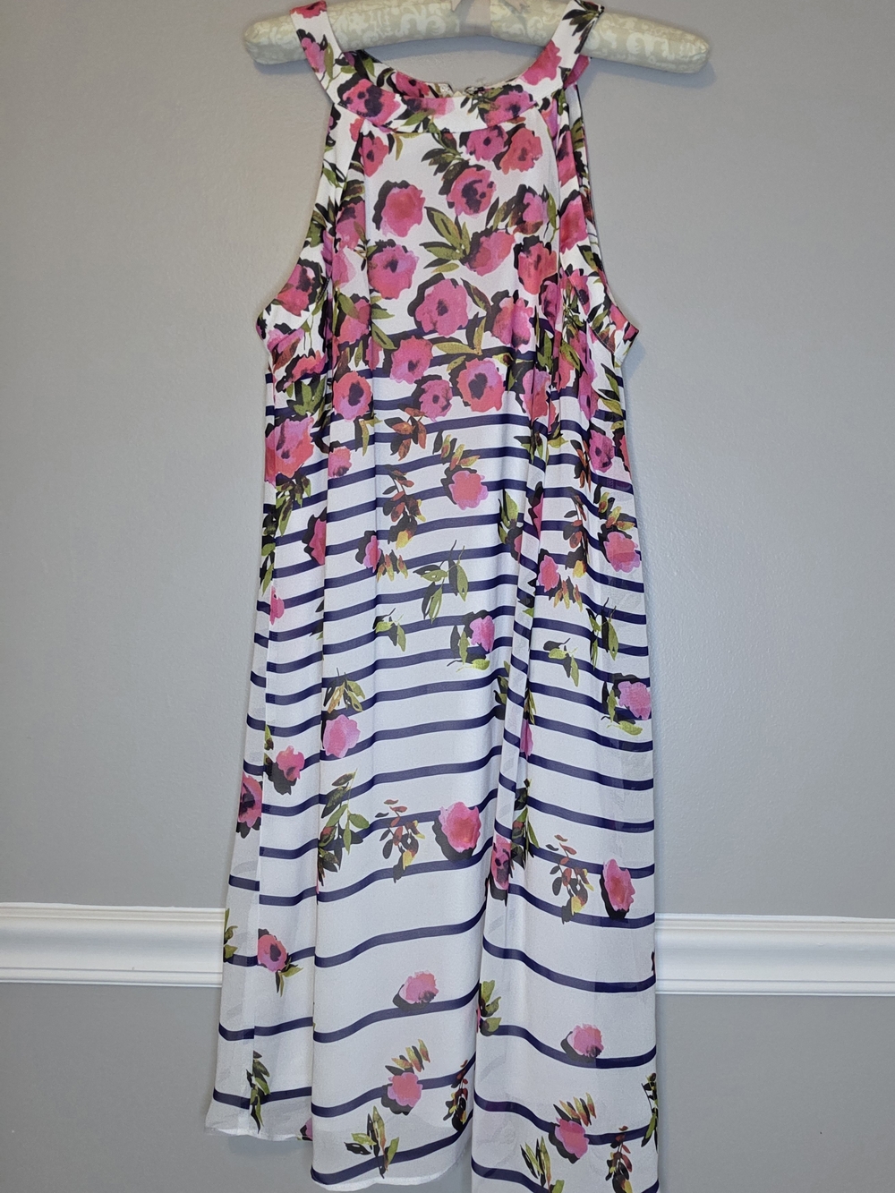 Betsey Johnson Pink Floral & Navy Stripe Midi Dress